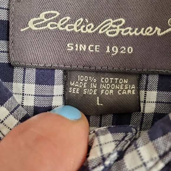 Eddie Bauer Corded Chambray Shirt Mens Large Blue White Check Heritage Preppy - Picture 4 of 13